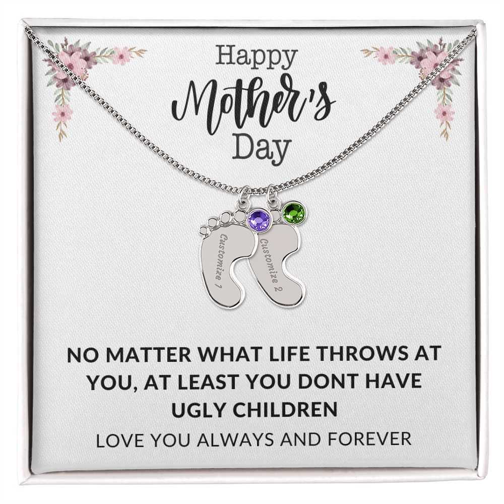 Happy Mothers Day | Engraved Baby's Feet w/ Birthstone | Love You Always and Forever