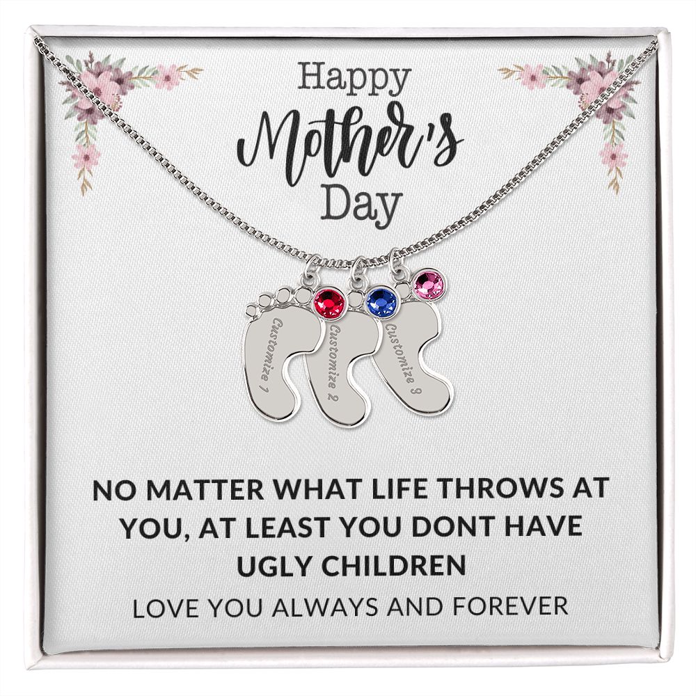 Happy Mothers Day | Engraved Baby's Feet w/ Birthstone | Love You Always and Forever