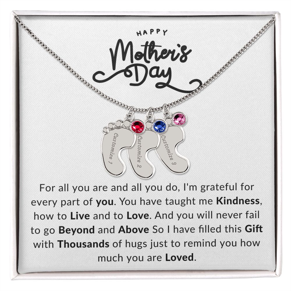 Happy Mothers Day | Engraved Baby Feet with Birthstone |