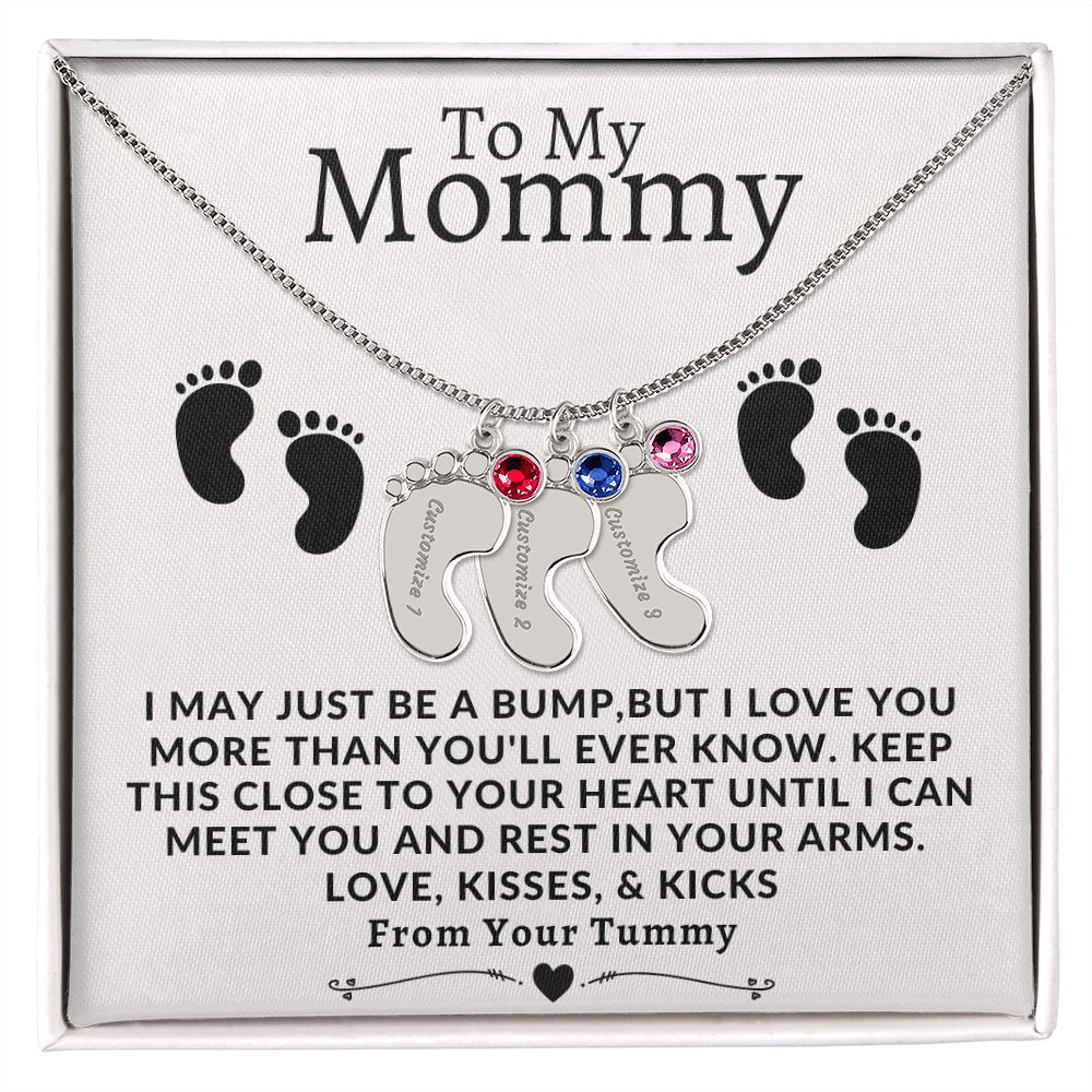 To My Mommy | Engraved Baby Feet with Birthstone | From Your Tummy