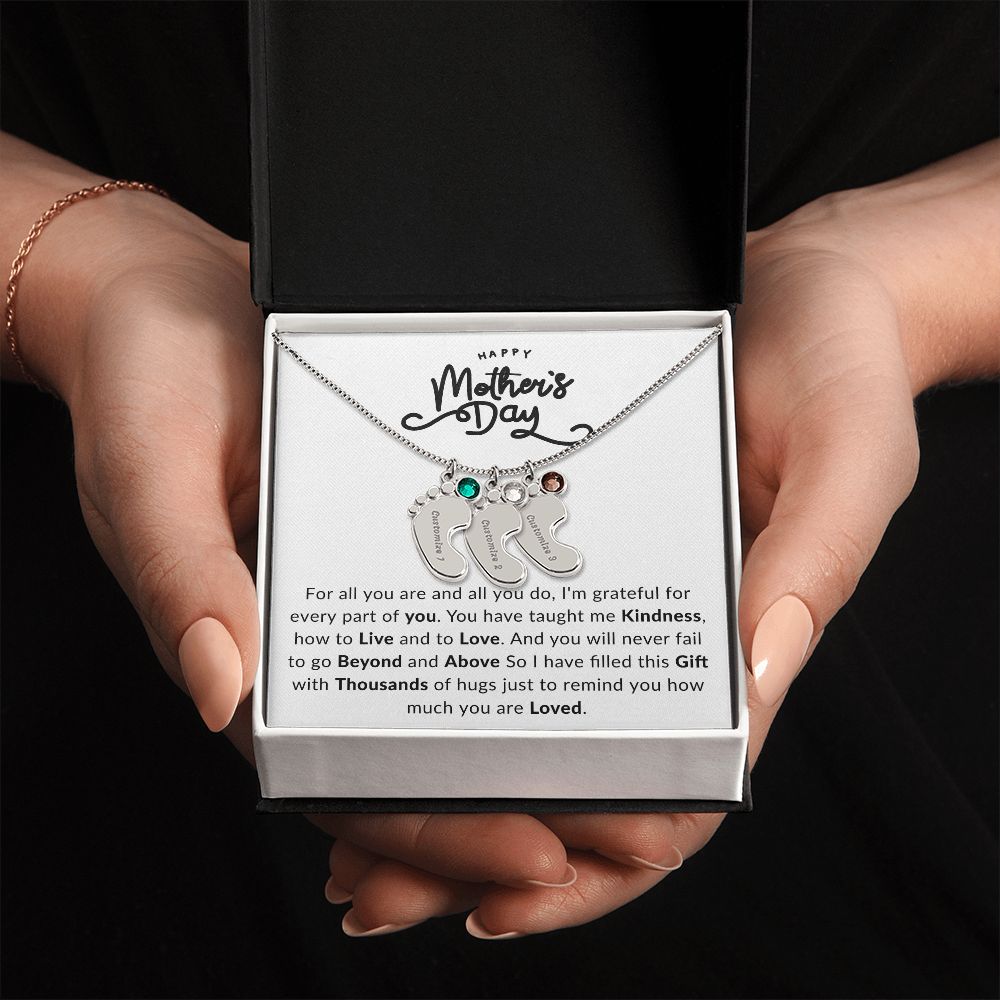 Happy Mothers Day | Engraved Baby Feet with Birthstone |