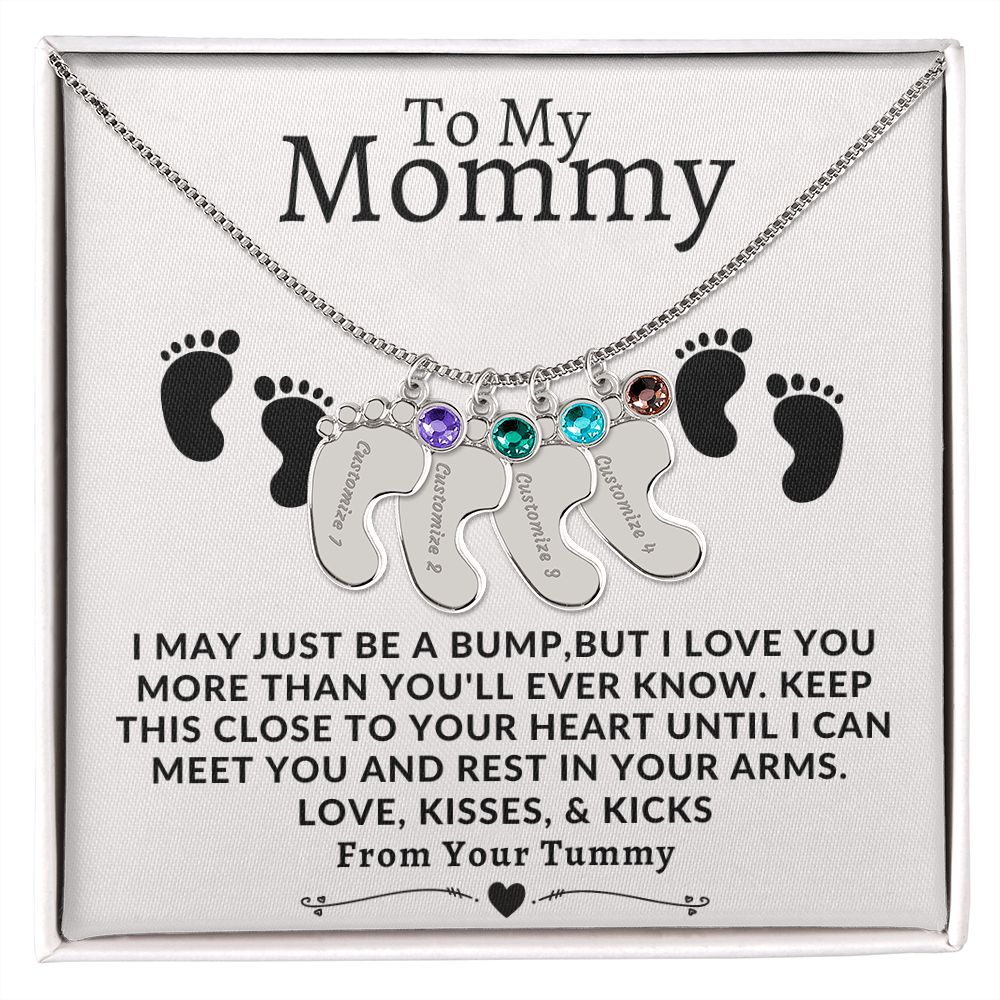 To My Mommy | Engraved Baby Feet with Birthstone | From Your Tummy
