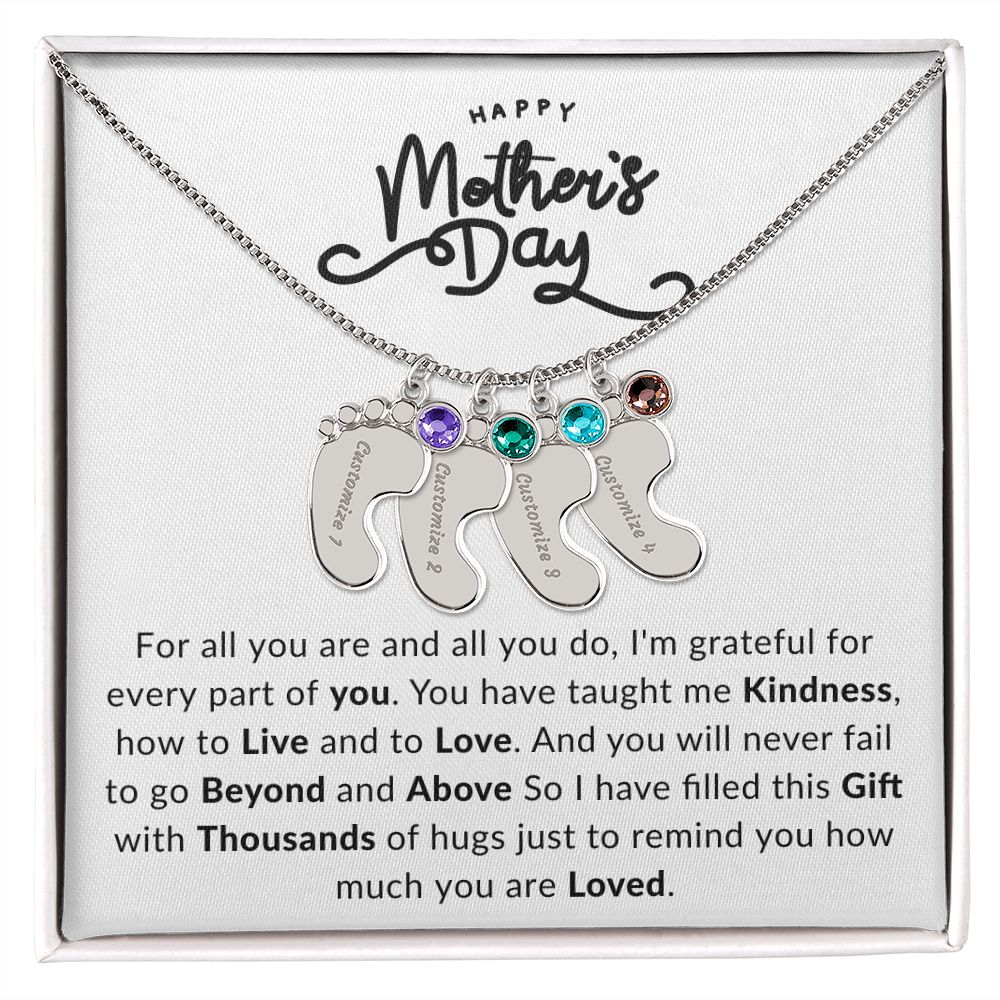 Happy Mothers Day | Engraved Baby Feet with Birthstone |