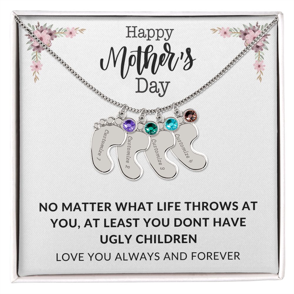 Happy Mothers Day | Engraved Baby's Feet w/ Birthstone | Love You Always and Forever