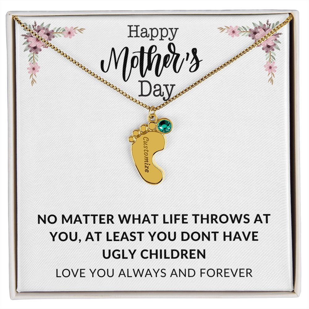 Happy Mothers Day | Engraved Baby's Feet w/ Birthstone | Love You Always and Forever