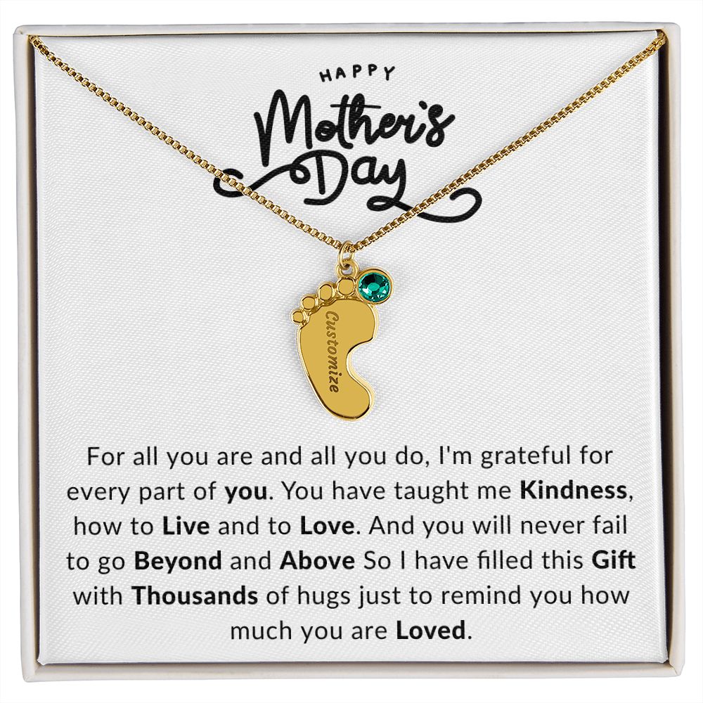 Happy Mothers Day | Engraved Baby Feet with Birthstone |