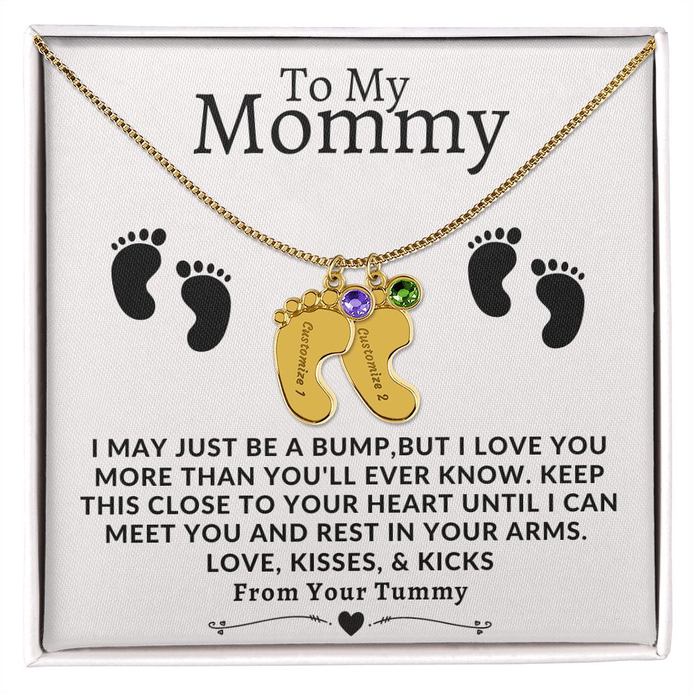 To My Mommy | Engraved Baby Feet with Birthstone | From Your Tummy