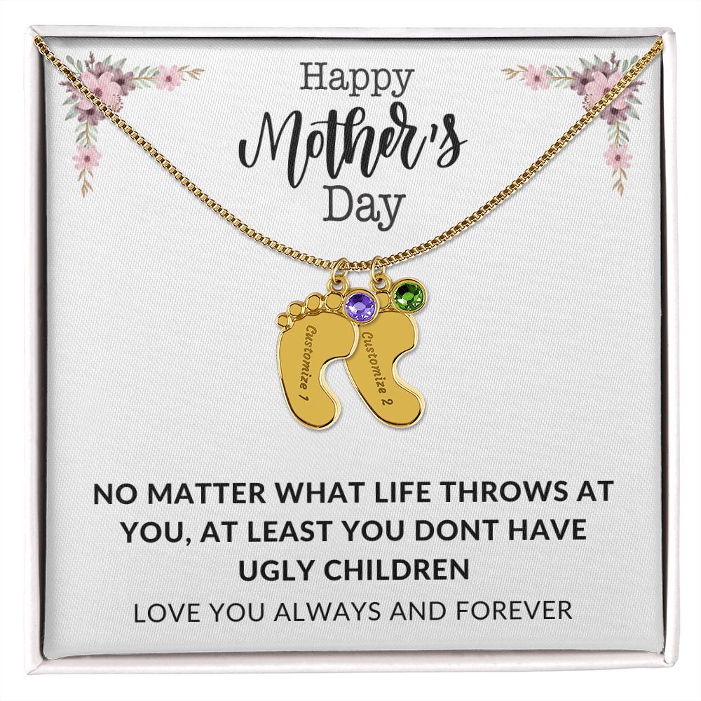 Happy Mothers Day | Engraved Baby's Feet w/ Birthstone | Love You Always and Forever
