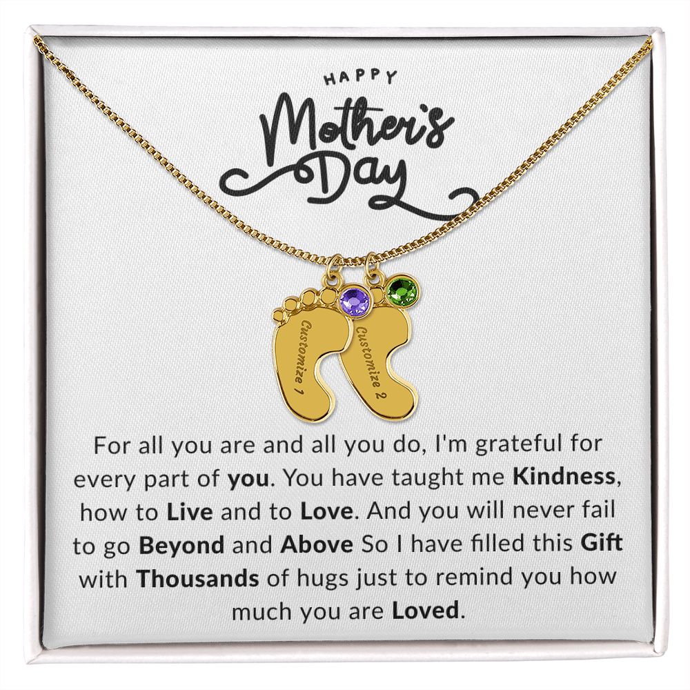 Happy Mothers Day | Engraved Baby Feet with Birthstone |