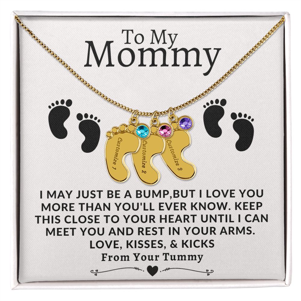 To My Mommy | Engraved Baby Feet with Birthstone | From Your Tummy