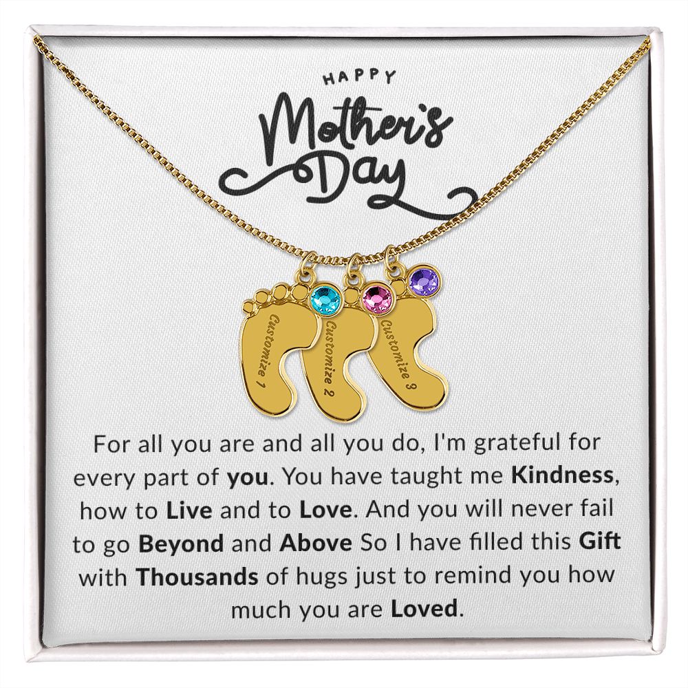Happy Mothers Day | Engraved Baby Feet with Birthstone |