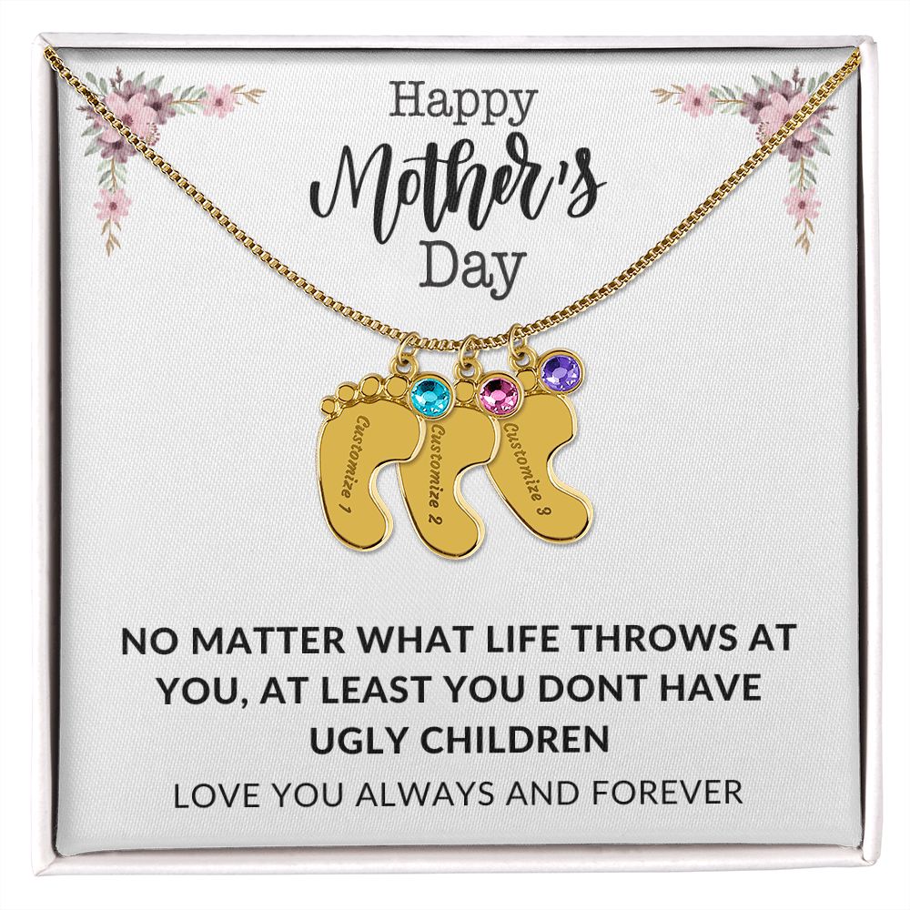 Happy Mothers Day | Engraved Baby's Feet w/ Birthstone | Love You Always and Forever