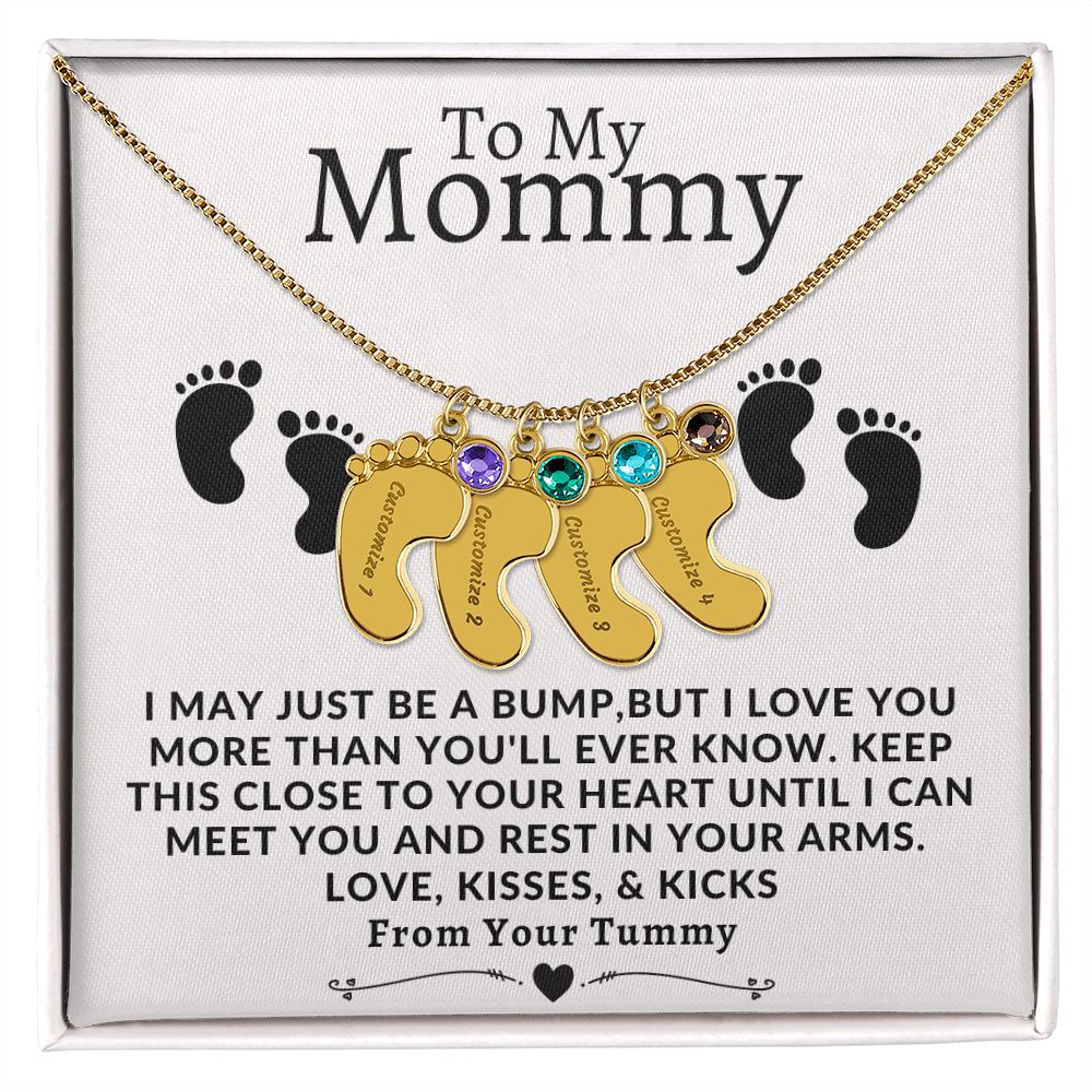 To My Mommy | Engraved Baby Feet with Birthstone | From Your Tummy