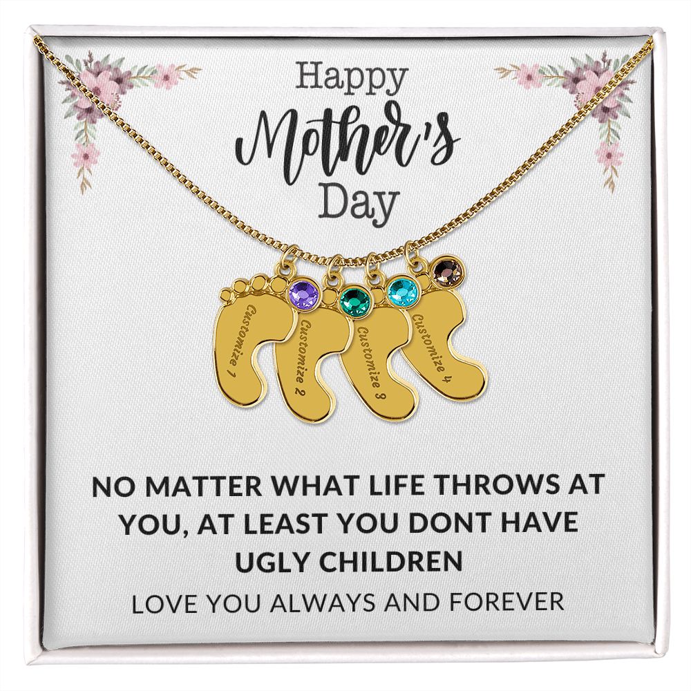 Happy Mothers Day | Engraved Baby's Feet w/ Birthstone | Love You Always and Forever