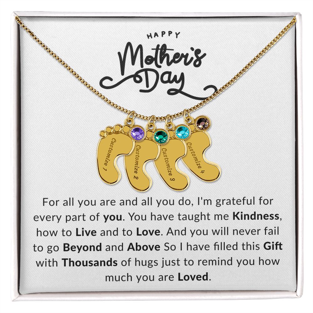 Happy Mothers Day | Engraved Baby Feet with Birthstone |