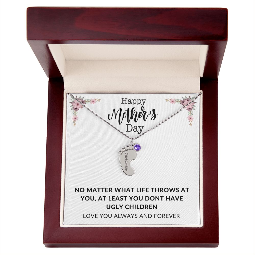 Happy Mothers Day | Engraved Baby's Feet w/ Birthstone | Love You Always and Forever