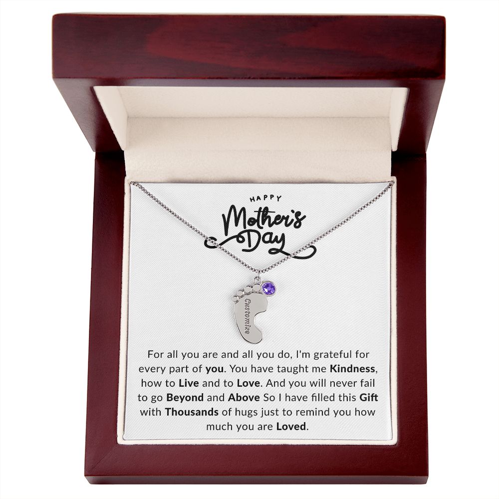 Happy Mothers Day | Engraved Baby Feet with Birthstone |