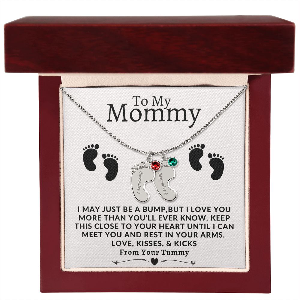To My Mommy | Engraved Baby Feet with Birthstone | From Your Tummy