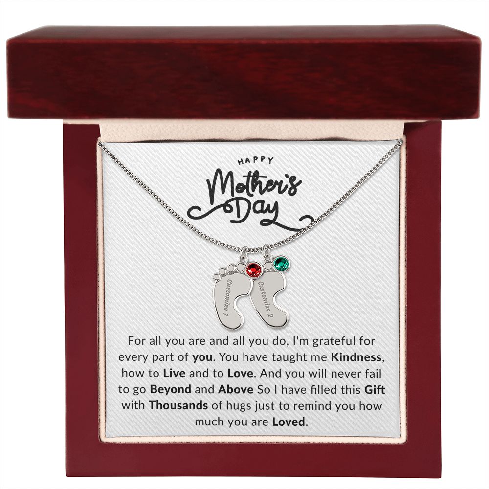Happy Mothers Day | Engraved Baby Feet with Birthstone |