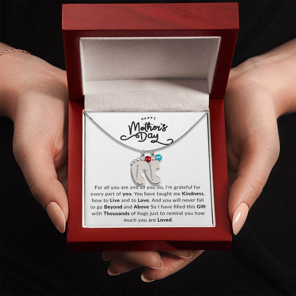 Happy Mothers Day | Engraved Baby Feet with Birthstone |