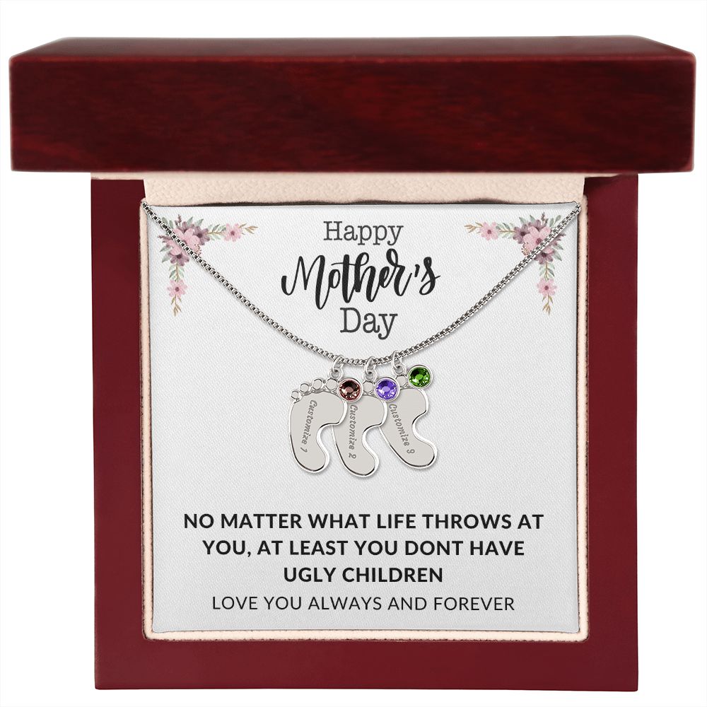 Happy Mothers Day | Engraved Baby's Feet w/ Birthstone | Love You Always and Forever