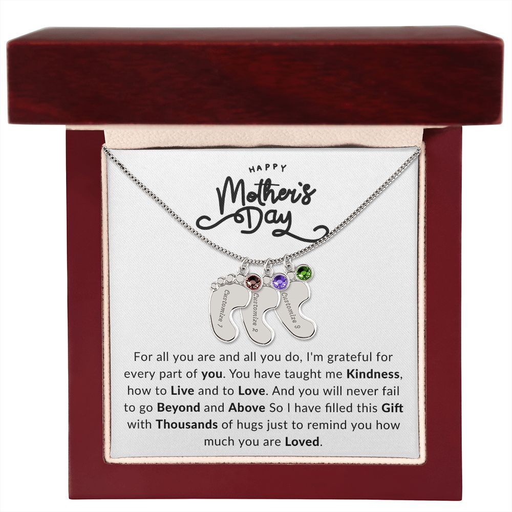 Happy Mothers Day | Engraved Baby Feet with Birthstone |