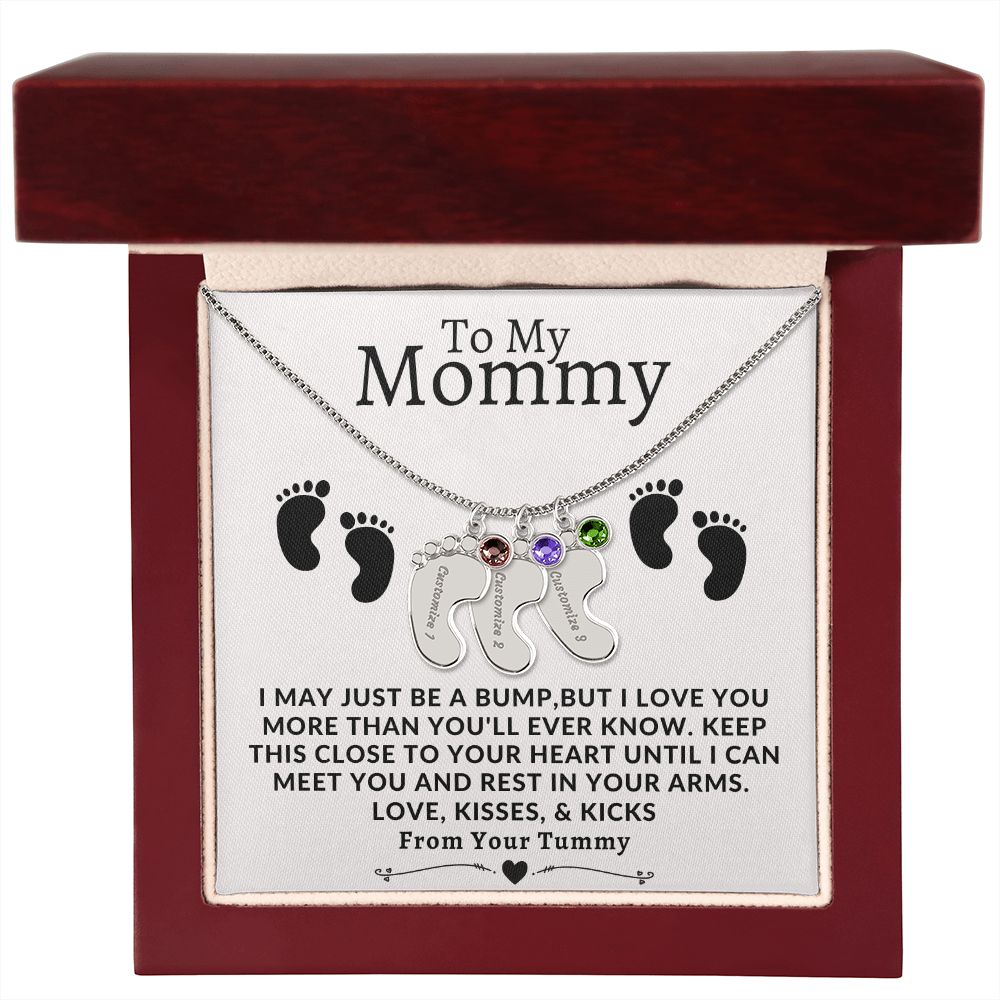 To My Mommy | Engraved Baby Feet with Birthstone | From Your Tummy