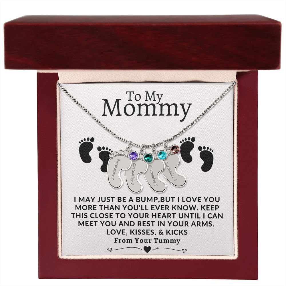 To My Mommy | Engraved Baby Feet with Birthstone | From Your Tummy