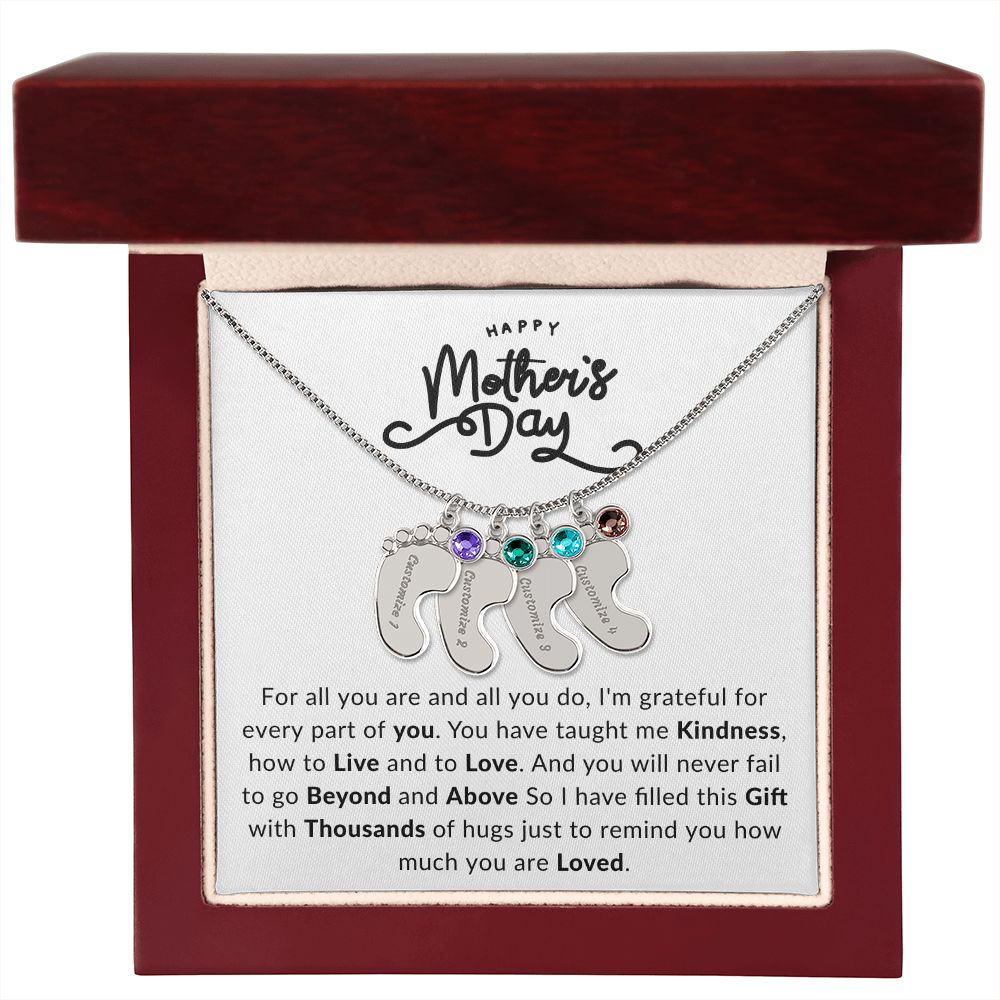 Happy Mothers Day | Engraved Baby Feet with Birthstone |