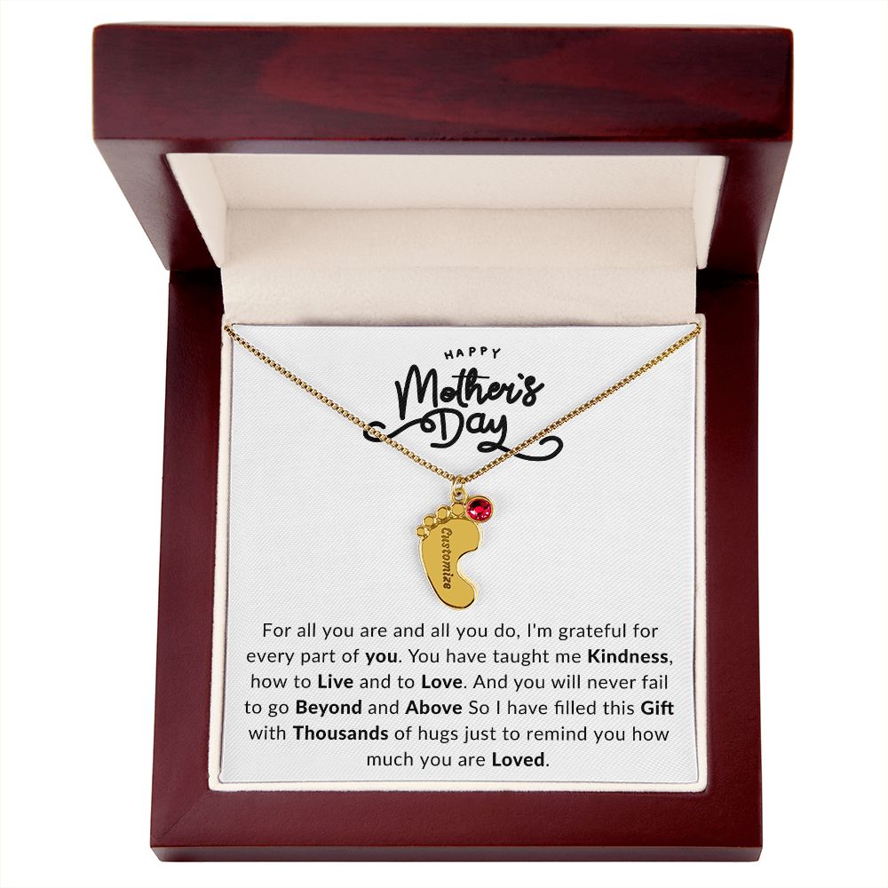 Happy Mothers Day | Engraved Baby Feet with Birthstone |