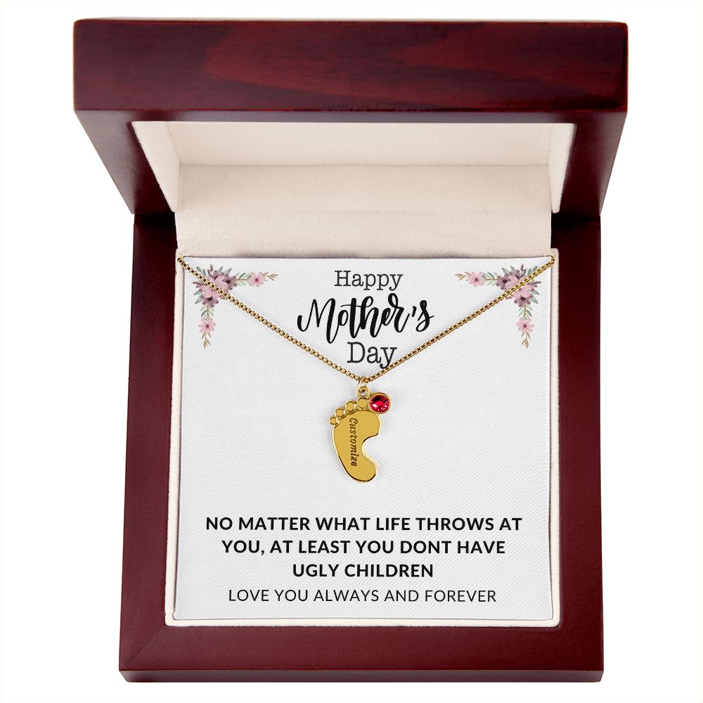 Happy Mothers Day | Engraved Baby's Feet w/ Birthstone | Love You Always and Forever