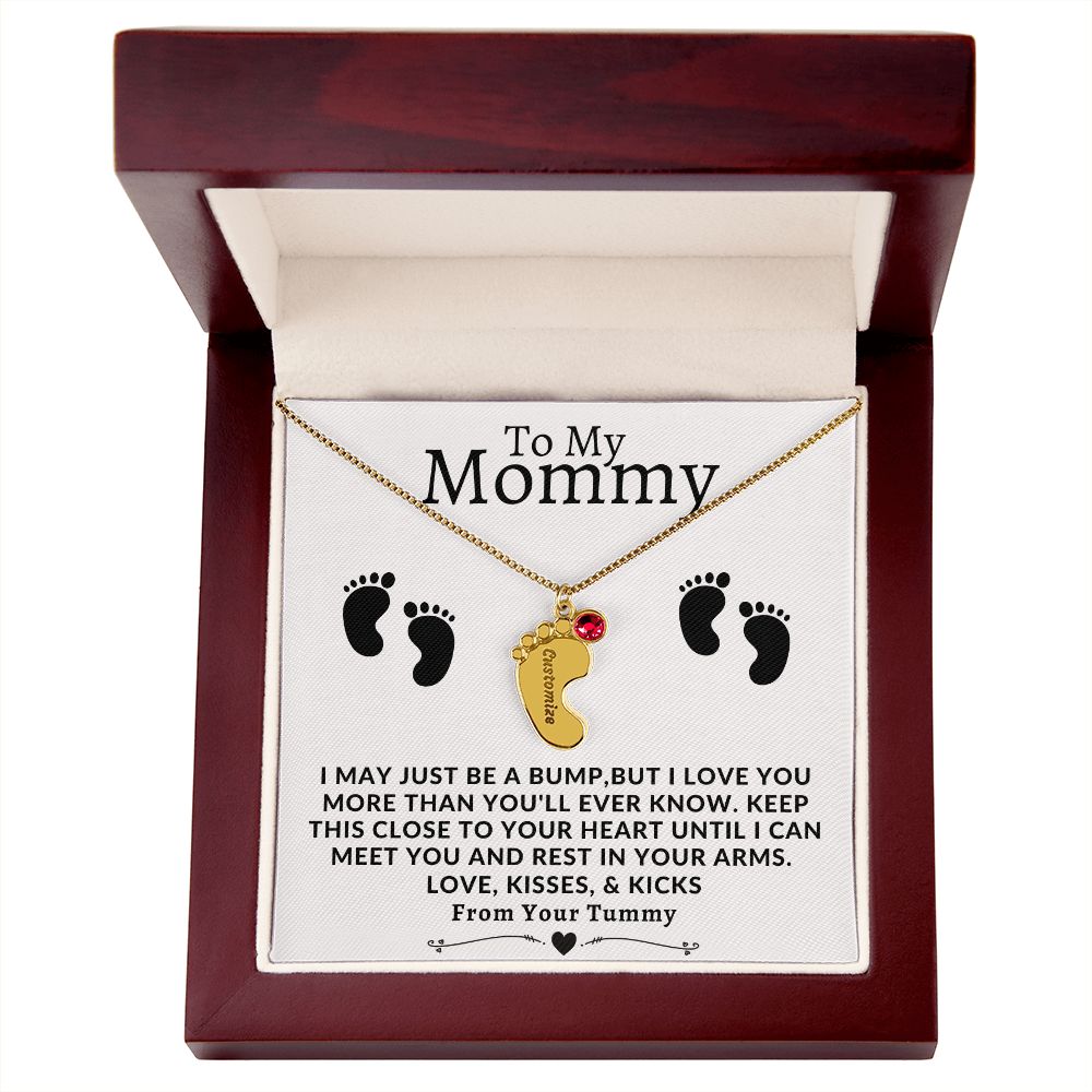 To My Mommy | Engraved Baby Feet with Birthstone | From Your Tummy