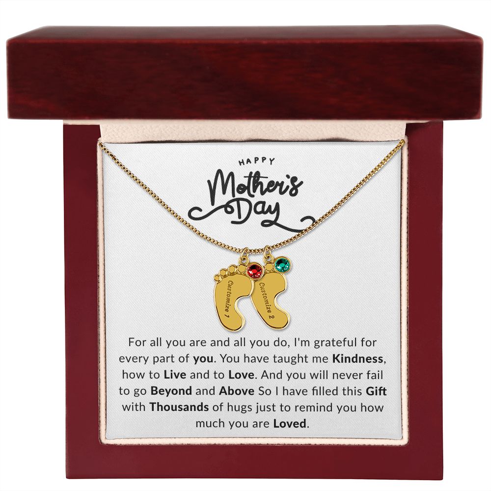 Happy Mothers Day | Engraved Baby Feet with Birthstone |