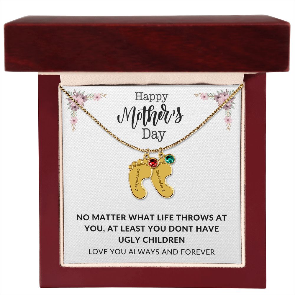 Happy Mothers Day | Engraved Baby's Feet w/ Birthstone | Love You Always and Forever