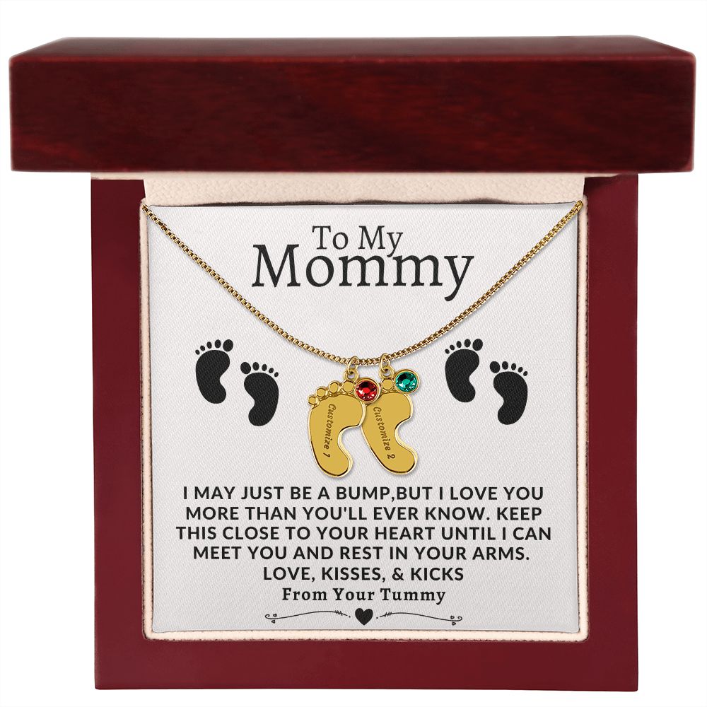 To My Mommy | Engraved Baby Feet with Birthstone | From Your Tummy