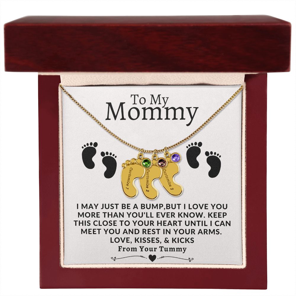 To My Mommy | Engraved Baby Feet with Birthstone | From Your Tummy