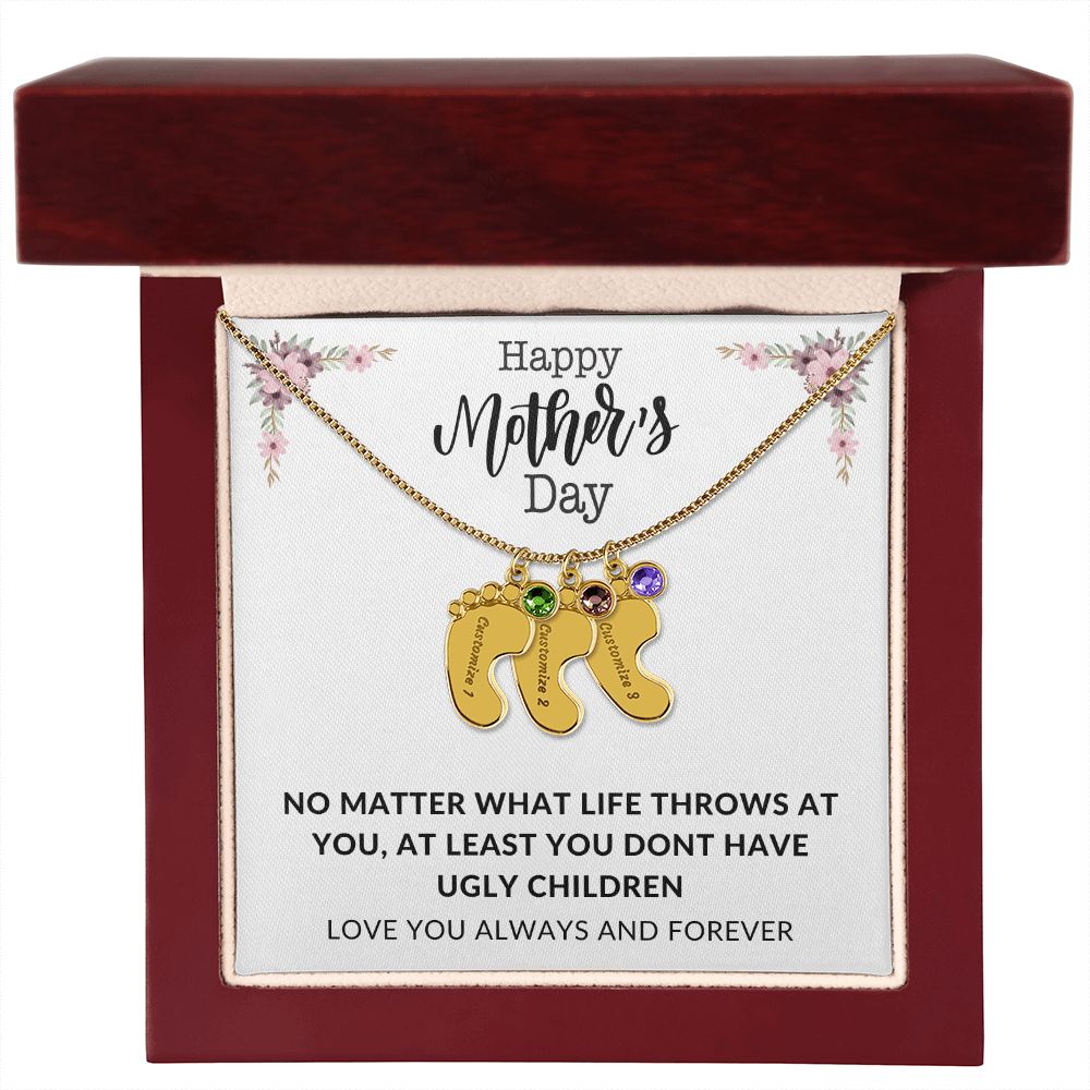 Happy Mothers Day | Engraved Baby's Feet w/ Birthstone | Love You Always and Forever