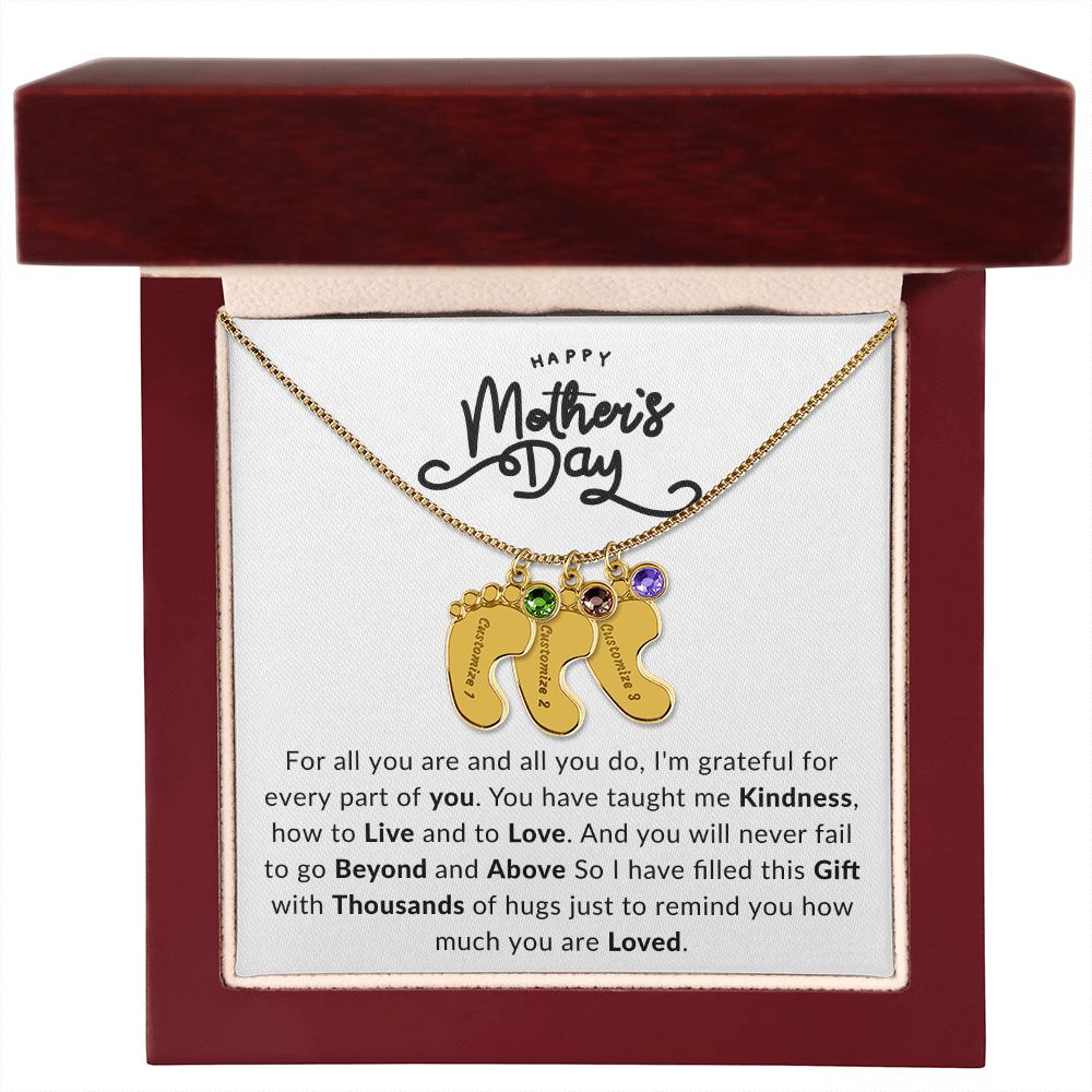 Happy Mothers Day | Engraved Baby Feet with Birthstone |