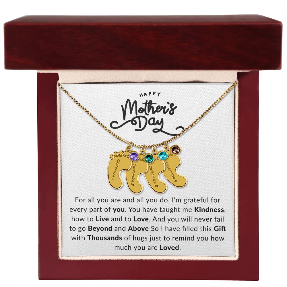 Happy Mothers Day | Engraved Baby Feet with Birthstone |