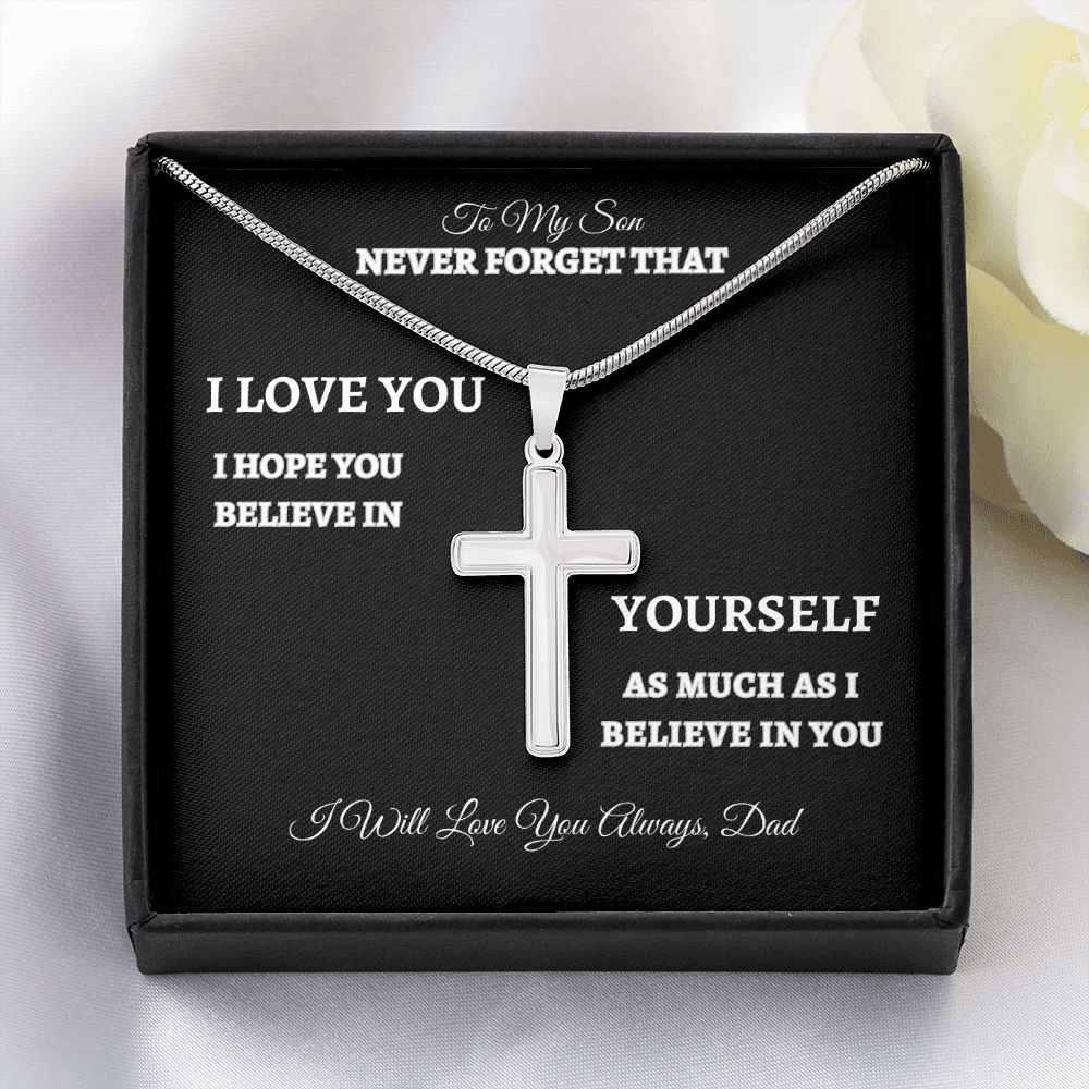 To My Son |  Stainless Steel Cross Necklace | Never Forget I Love You | Dad