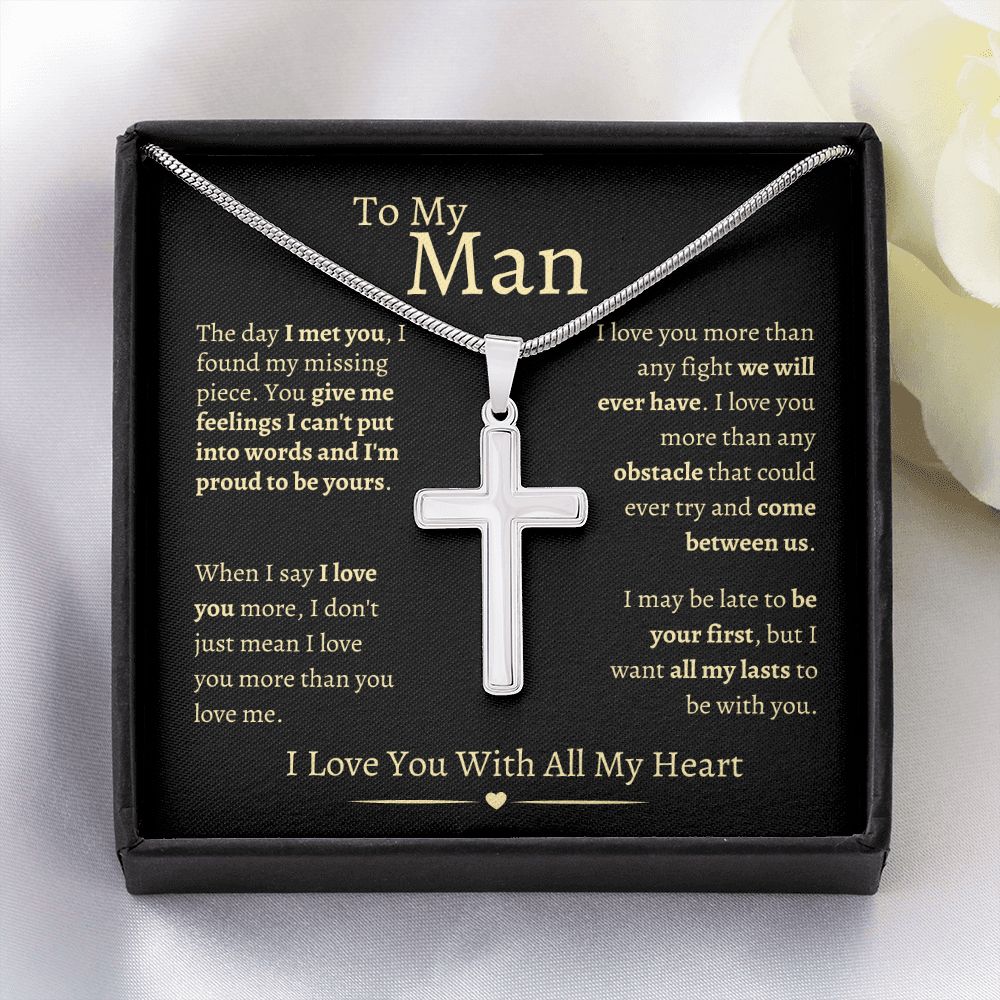 To My Man |  Stainless Steel Cross Necklace | I Love You With All My Heart