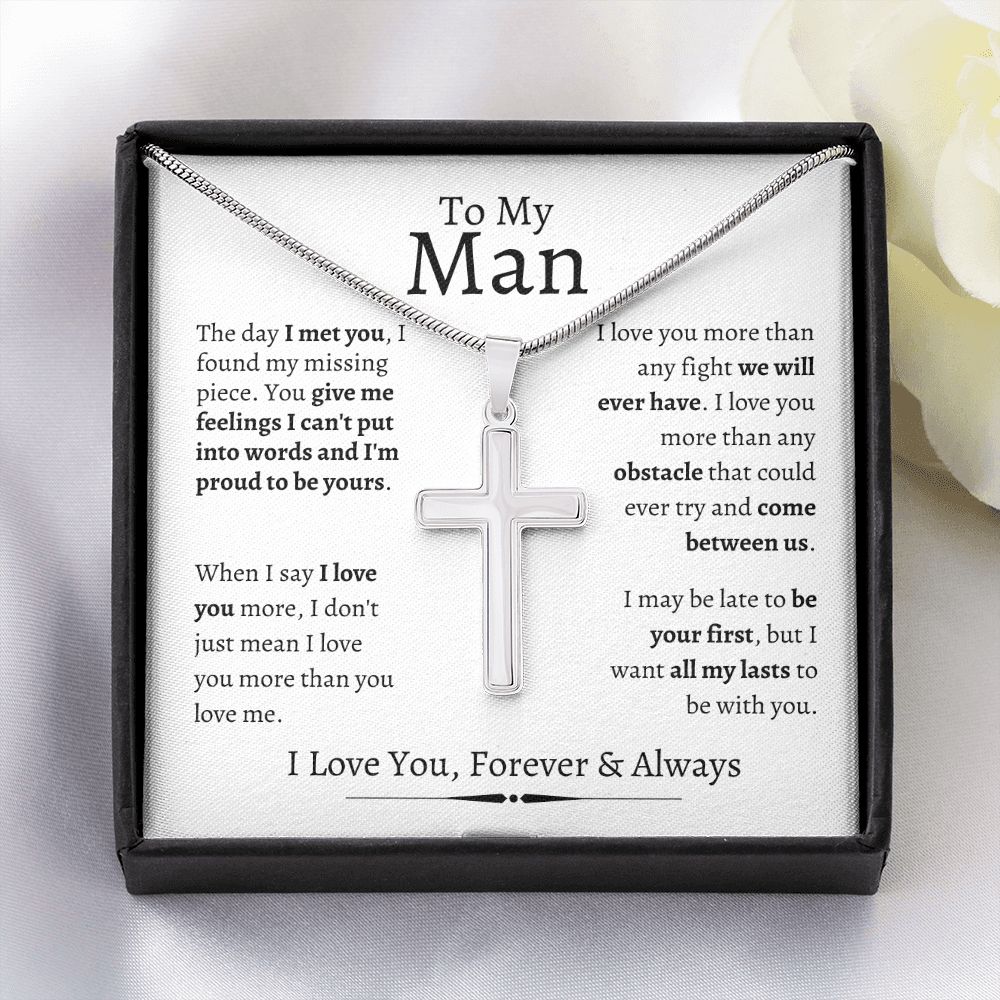 To My Man | Stainless Steel Cross Necklace | I Love You, Forever & Always