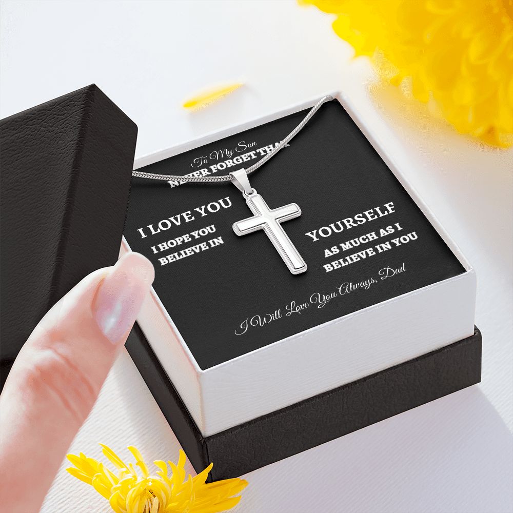 To My Son |  Stainless Steel Cross Necklace | Never Forget I Love You | Dad