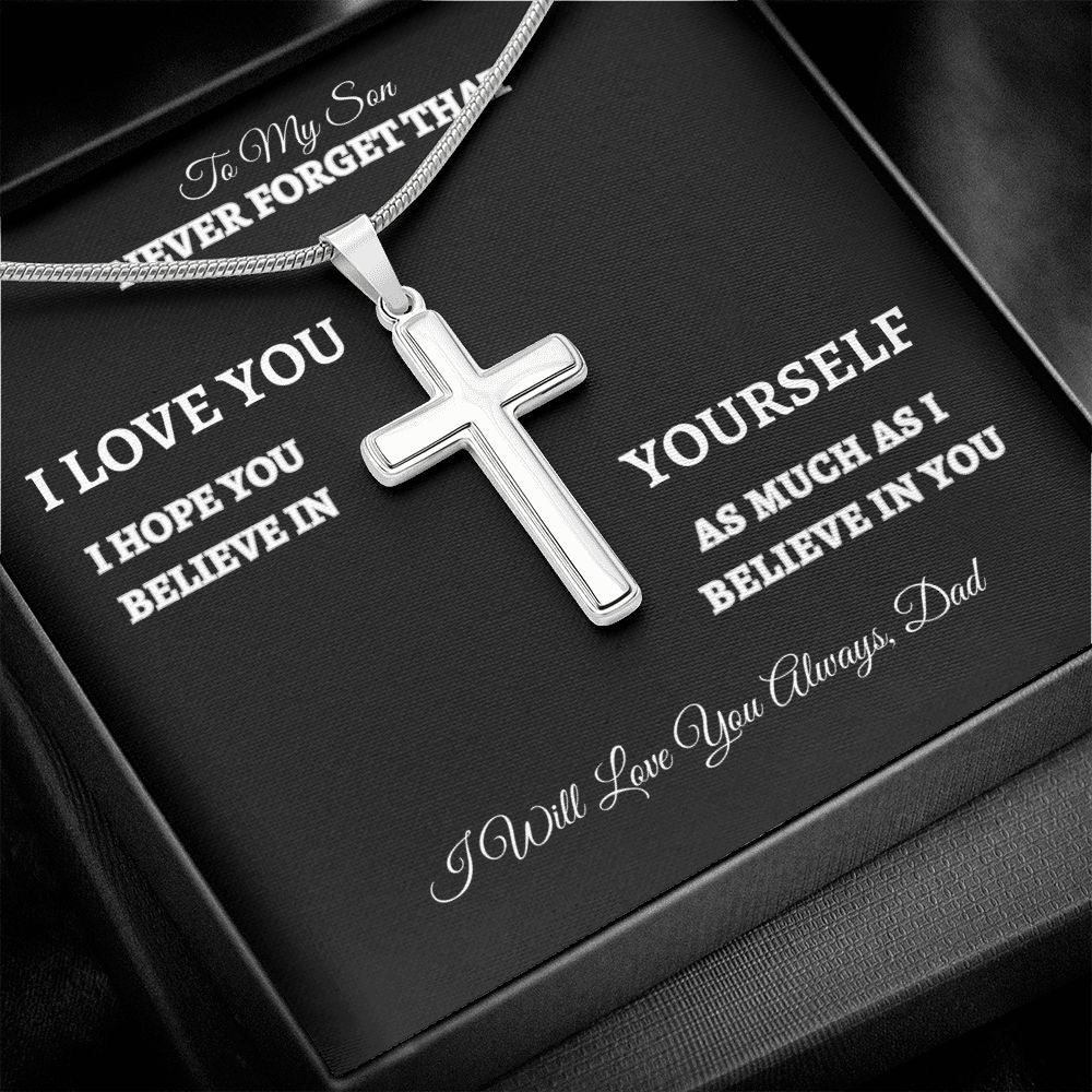 To My Son |  Stainless Steel Cross Necklace | Never Forget I Love You | Dad