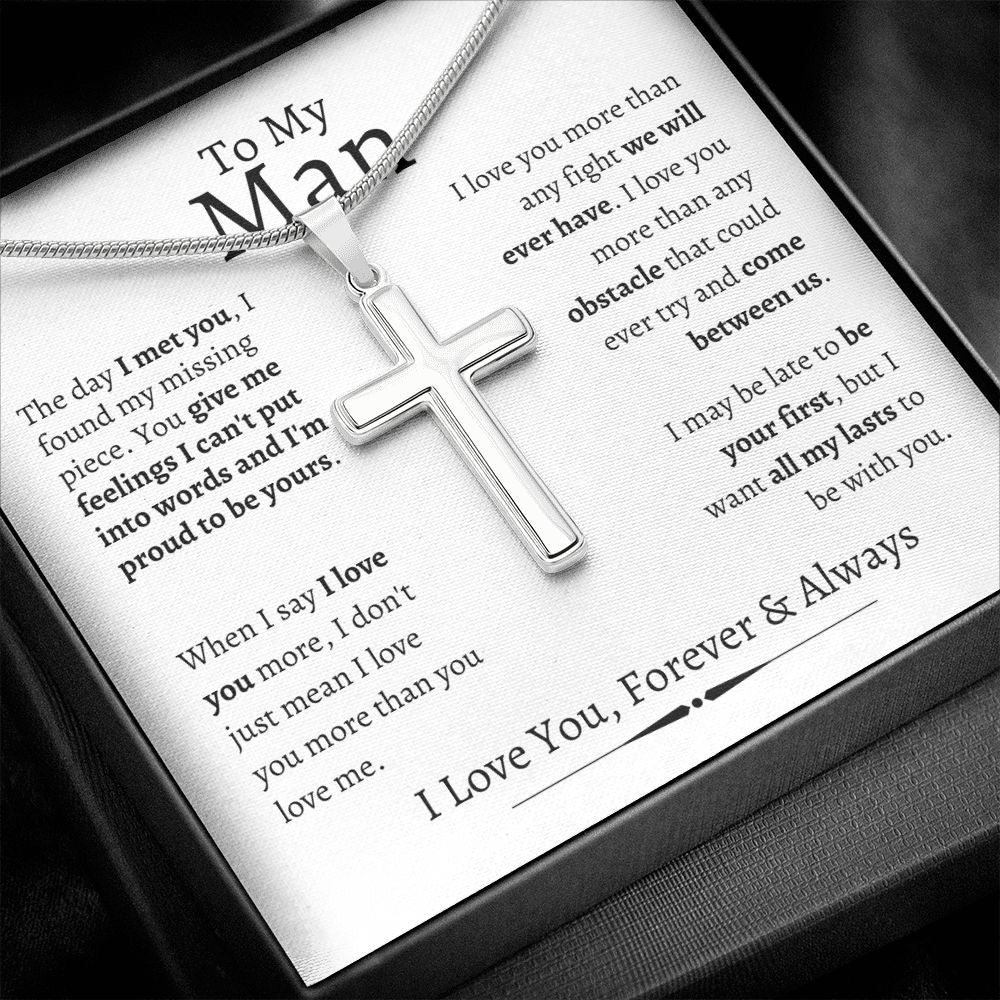 To My Man | Stainless Steel Cross Necklace | I Love You, Forever & Always