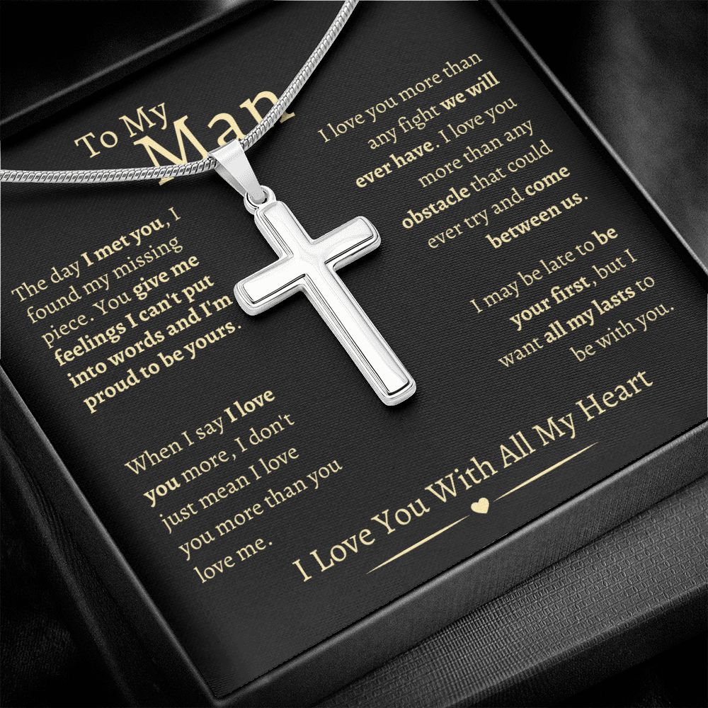 To My Man |  Stainless Steel Cross Necklace | I Love You With All My Heart