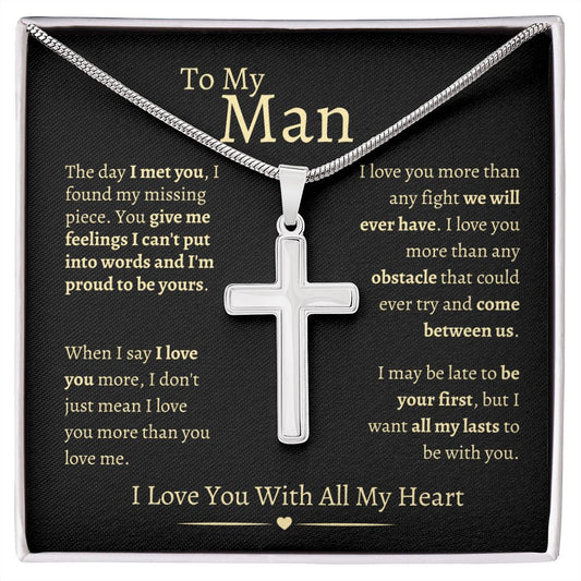 To My Man |  Stainless Steel Cross Necklace | I Love You With All My Heart