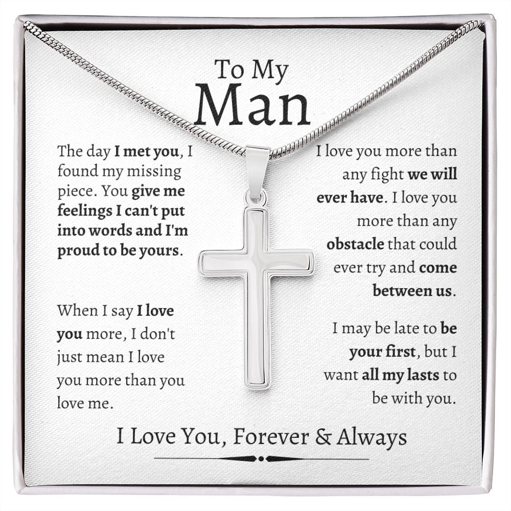 To My Man | Stainless Steel Cross Necklace | I Love You, Forever & Always