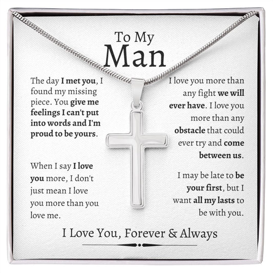To My Man | Stainless Steel Cross Necklace | I Love You, Forever & Always
