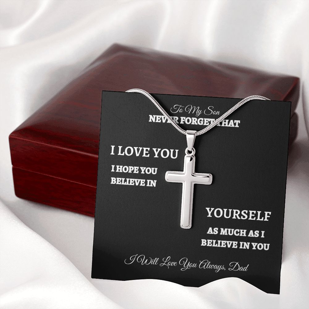 To My Son |  Stainless Steel Cross Necklace | Never Forget I Love You | Dad